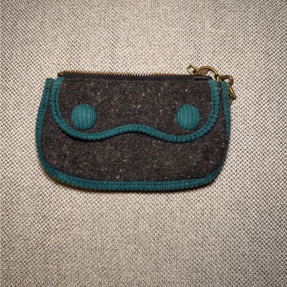 GAP Y2K mini wool clutch purse in gray tweed with teal corduroy accents